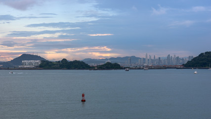 Early morning on approaches to Panama canal
