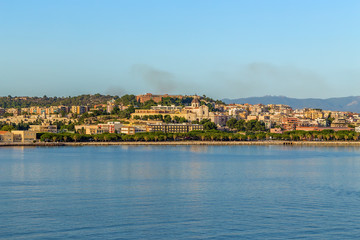 Cagliari, Sardinia, Italy. View from the sea at sunset