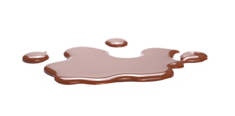 Spilled chocolate milk puddle isolated on white background