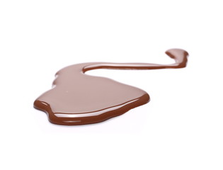 Spilled chocolate milk puddle isolated on white background