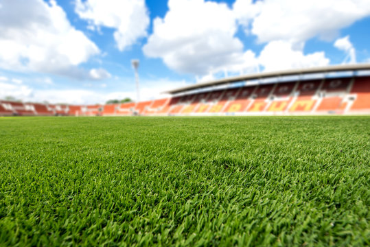 football field  ball on green grass , soccer field  background texture