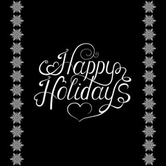  Xmas hand lettering on black  background with  white snowflakes.