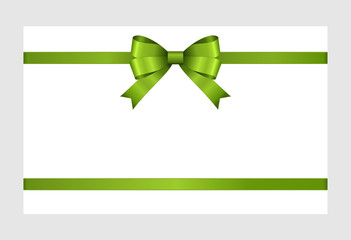 Gift Card With Green Ribbon And A Bow  on white background.  Gift Voucher Template with  place for text.  Invitation - vector image.