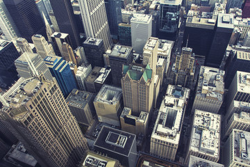 Fototapeta na wymiar Chicago downtown. An aerial top view. A vintage style post-processing.