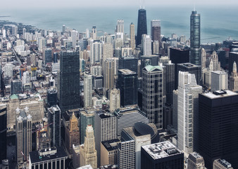 Chicago downtown. Skyscrapers. An aerial top view.