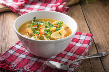 Mushroom soup with parsley.