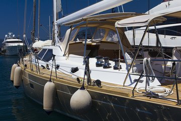 Luxury yacht in Porto Montenegro, prestigious shopping village and yacht port