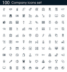 Company icon set with 100 vector pictograms. Simple outline business icons isolated on a white background. Good for apps and web sites.