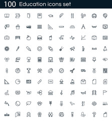 Education icon set with 100 vector pictograms. Simple outline school icons isolated on a white background. Good for apps and web sites.