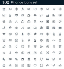 finance icon set with 100 vector pictograms. Simple outline business icons isolated on a white background. Good for apps and web sites.