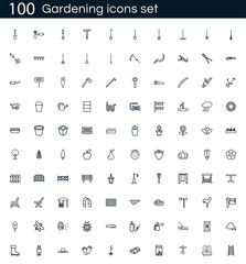 Gardening icon set with 100 vector pictograms. Simple outline icons isolated on a white background. Good for apps and web sites.