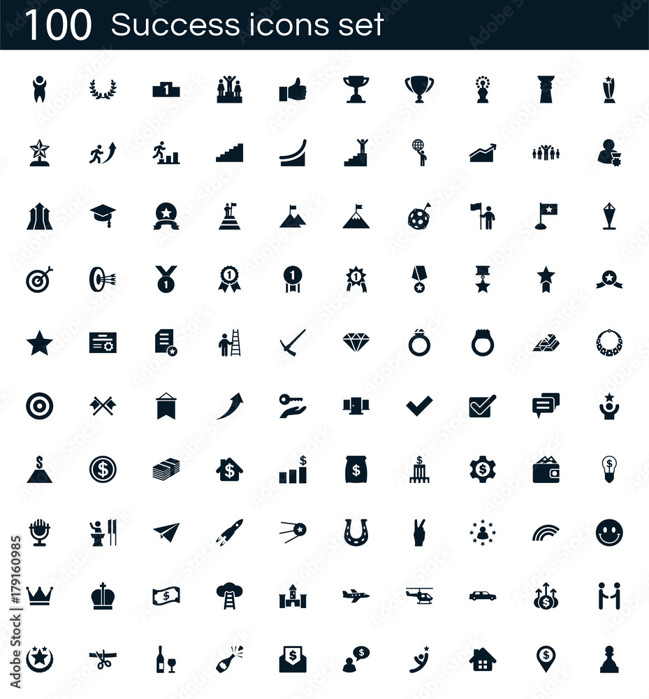 Canvas Prints Success icon set with 100 vector pictograms. Simple filled business isolated on a white background. Good for apps and web sites.