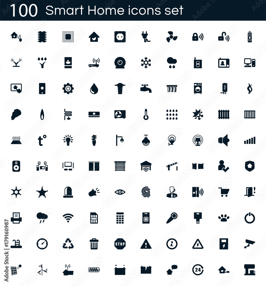Aufkleber smart home icon set with 100 vector pictograms. simple filled icons isolated on a white background. 
