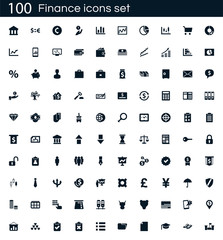 finance icon set with 100 vector pictograms. Simple filled business icons isolated on a white background. Good for apps and web sites.