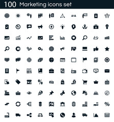 Marketing icon set with 100 vector pictograms. Simple filled business icons isolated on a white background. Good for apps and web sites. - obrazy, fototapety, plakaty