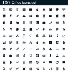 Office icon set with 100 vector pictograms. Simple filled business icons isolated on a white background. Good for apps and web sites.