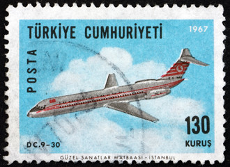 Postage stamp Turkey 1967 DC9-30 airplane