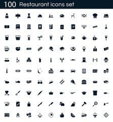 Restaurant icon set with 100 vector pictograms. Simple filled food icons isolated on a white background. Good for apps and web sites.