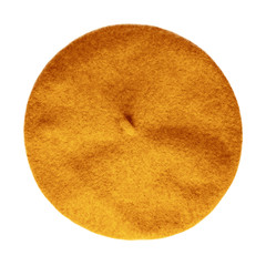Orange beret French hat top view isolated on white