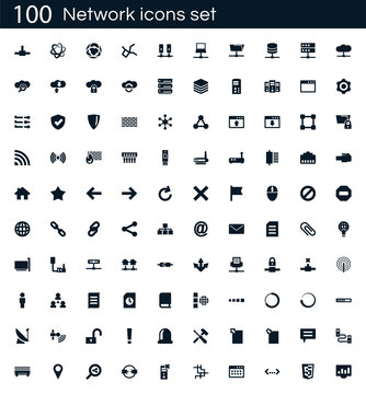 Network icon set with 100 vector pictograms. Simple filled icons isolated on a white background. Good for apps and web sites.