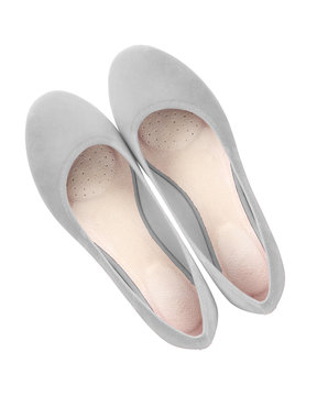 Silver gray comfortable summer ballerina shoes top view isolated white