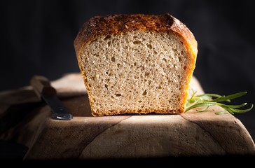 Still life with organic bread. Tasty fresh baked bread