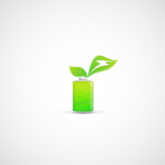 Vector green battery and leaves.