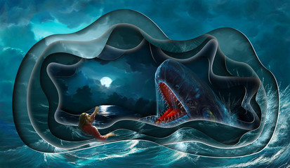 Jonah and the whale. 3D - 179162934