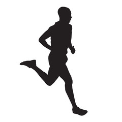 Running man isolated vector silhouette, side view