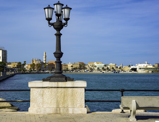 panoramic views of the waterfront of Bari, Puglia - Italy.In the foreground the characteristic...