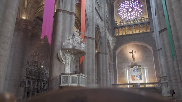 Stock Footage Interior of a Catholic Church, Christianity faith peaceful place