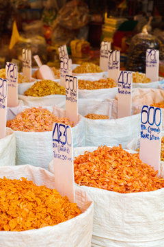 Various Dried Shrimp For Sale At Local Market