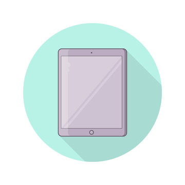 Tablet PC Vector illustration with blank screen. Color round icon in flat style.
