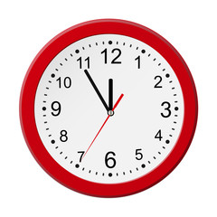 Classic red round wall clock isolated on white. Vector illustration