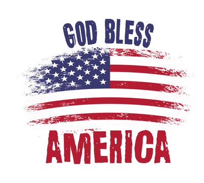 God bless America. Vector Typography illustration with american flag. T-shirt print