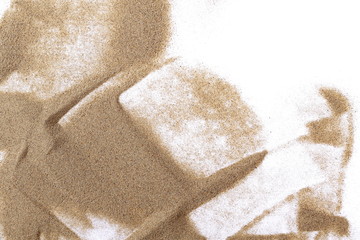 Pile desert sand isolated on white background, top view