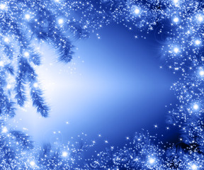 Christmas tree branches and space for text. Realistic fir-tree border