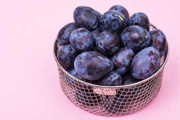 fresh blue plums on bright background