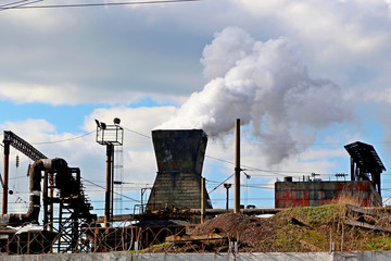 Naklejka premium Metallurgical plant on the shore of the Azov Sea in Ukraine