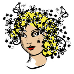 vintage woman with flowers