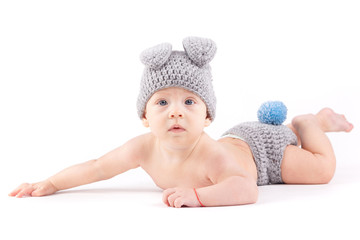 pretty baby little boy in rabbit costume