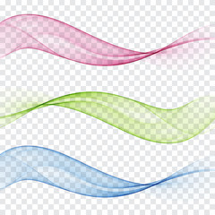 Set of transparent abstract waves blue,green and pink.Vector eps10