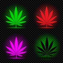 neon hemp leaf icon set