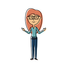 flat line colored  teacher woman over white background  vector  illustration