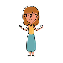flat line colored  teacher woman over white background  vector  illustration