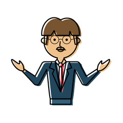 flat line colored teacher man over white background  vector illustration