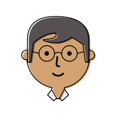 flat line colored  man  face over white background  vector illustration