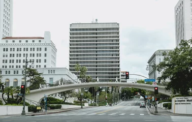 Peel and stick wall murals Los Angeles Downtown and the City Hall of Los Angeles. Main Street in the early morning