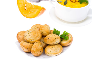 Small snack buns with garlic on plate