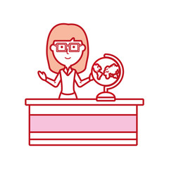 flat line colored teacher  woman over white background  vector illustration